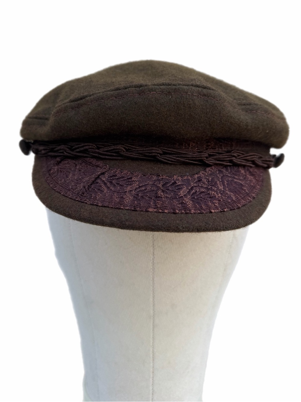 Vintage Aegean Greek Fisherman Cap Wool Blend Made in Greece Olive Brown 23”